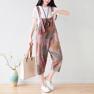 Colorful Banana Leaf Korean Jean Overalls Plus Size Camo Dungarees