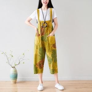 Colorful Banana Leaf Korean Jean Overalls Plus Size Camo Dungarees