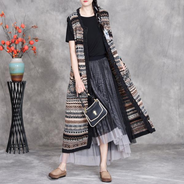 Casual 45.8% Cashmere+30% Sheep Wool+15% Micro Fiber +9.2% Spandex Sleeveless Printed Black Apricot Coffee comfy plus size oversized slouchy lazy day brunch