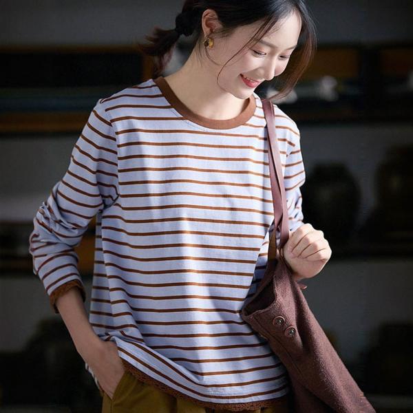 Casual 100% Cotton Long Sleeve Round Neck Striped Stripes comfy lazy day 90s slouchy ulzzang