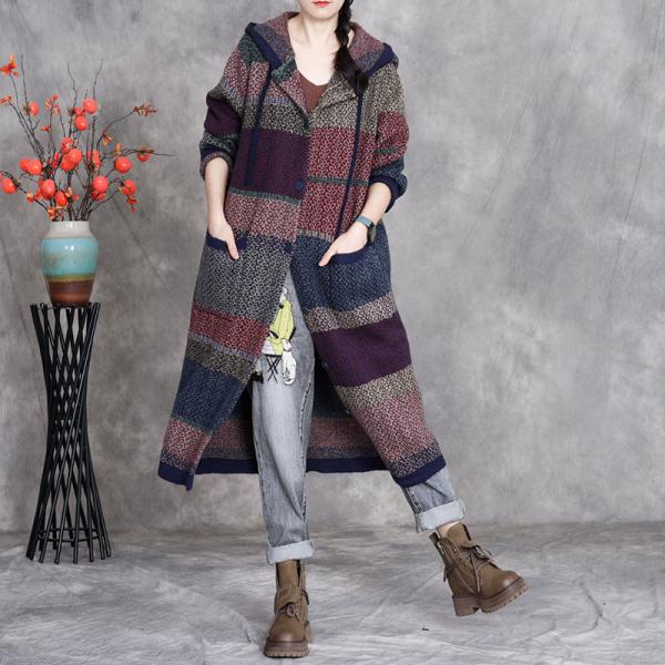 Casual 45.8% Cashmere+30% Sheep Wool+15% Micro Fiber +9.2% Spandex Long Sleeve Hooded Colorblock Blue Dark Coffee plus size comfy lazy day slouchy bohemian 90s