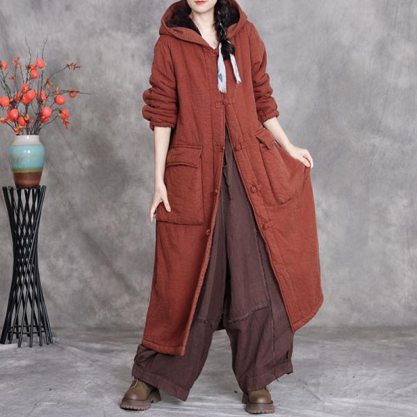 Casual 45% Cotton+55% Linen Long Sleeve Hooded Solid Color Black Dark Coffee Salt Red comfy lazy day slouchy plus size cottagecore rustic