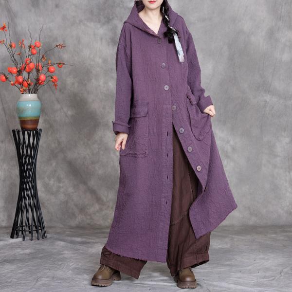 Casual 45% Cotton+55% Linen Long Sleeve Hooded Solid Color Violet Black Reddish Orange Dark Coffee comfy lazy day slouchy 90s cottagecore rustic