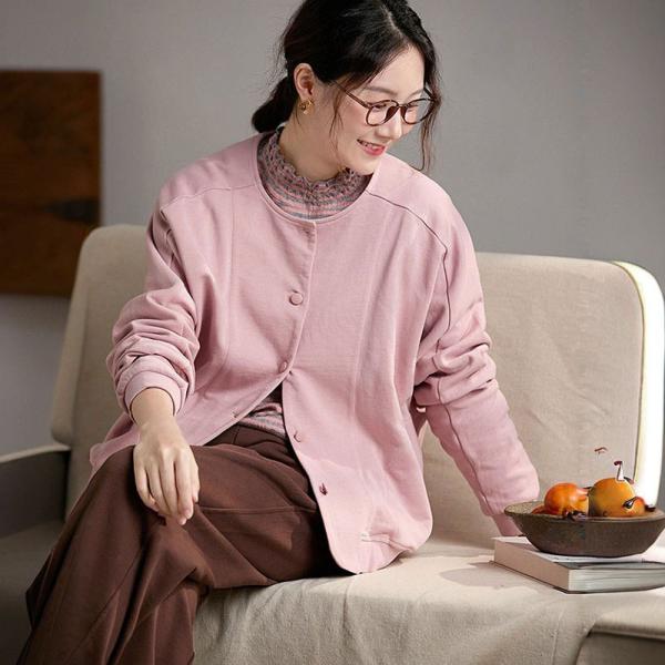 Casual 100% Cotton Long Sleeve Round Neck Solid Color Pink comfy oversized slouchy lazy day ulzzang 90s