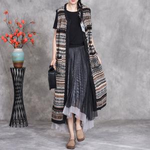 Totem Printed Long Sleeveless Cardigan