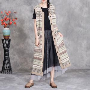 Totem Printed Long Sleeveless Cardigan