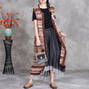 Totem Printed Long Sleeveless Cardigan