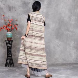 Totem Printed Long Sleeveless Cardigan
