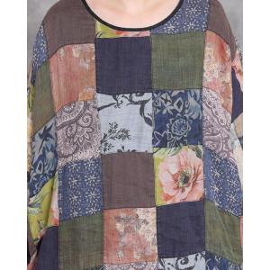 Flowers Printed Patchwork Plus Size Linen Colorful Caftan