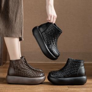 Winter Plush Lining Platform Weave Snow Boots