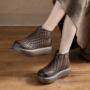 Winter Plush Lining Platform Weave Snow Boots
