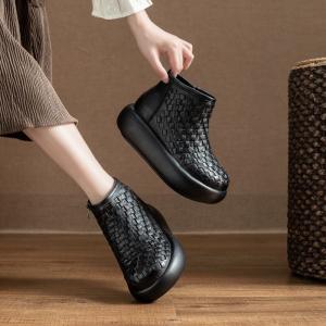 Winter Plush Lining Platform Weave Snow Boots