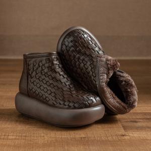 Winter Plush Lining Platform Weave Snow Boots