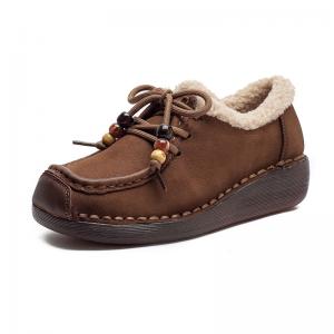Beading Shoelaces Wool Lined Leather Wedge Boots