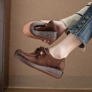 Boho Chic Beads Shoelace Leather Wedge Loafers