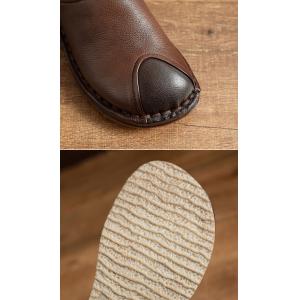 Leather Patchwork Round Toe Cowhide Granny Flats