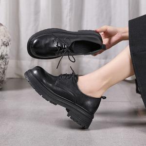 Chunky Heels Leather British Style Loafer Shoes