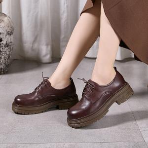 Chunky Heels Leather British Style Loafer Shoes