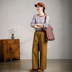 Coffee Striped Cotton Long Sleeves Sweatshirt