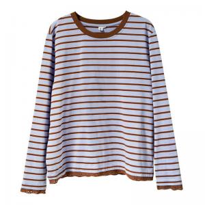 Coffee Striped Cotton Long Sleeves Sweatshirt