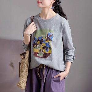 Vase Printed Long Sleeves Gray Sweatshirt