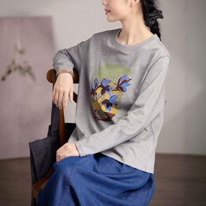 Vase Printed Long Sleeves Gray Sweatshirt