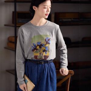 Vase Printed Long Sleeves Gray Sweatshirt