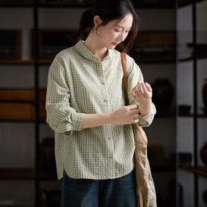 Stereo Dots Baby Green Cotton Ladies Plaid Shirt