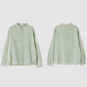 Stereo Dots Baby Green Cotton Ladies Plaid Shirt