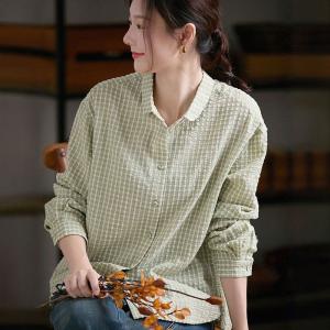 Stereo Dots Baby Green Cotton Ladies Plaid Shirt
