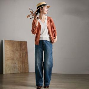 Sheep Wool Plain V Neck Knit Granny Cardigan