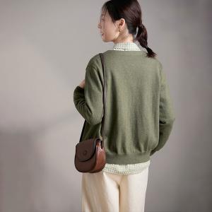 Sheep Wool Plain V Neck Knit Granny Cardigan