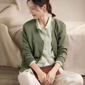 Sheep Wool Plain V Neck Knit Granny Cardigan