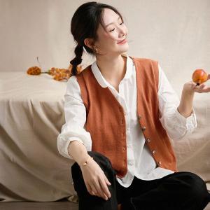 V-Neck Button Down Wool Vest for Layering