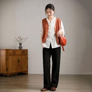 V-Neck Button Down Wool Vest for Layering