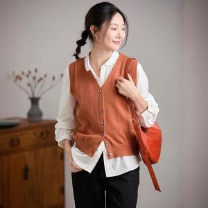 V-Neck Button Down Wool Vest for Layering
