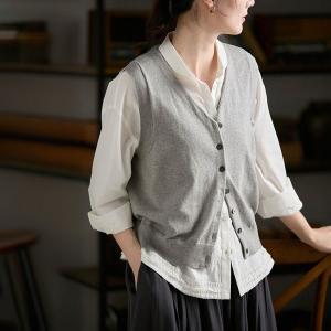 V-Neck Button Down Wool Vest for Layering