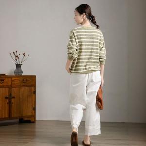 Chunky Green Striped Long Sleeves Oversized Sweater