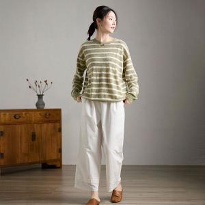 Chunky Green Striped Long Sleeves Oversized Sweater
