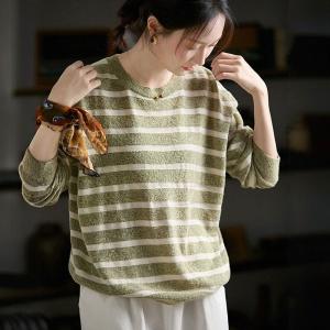 Chunky Green Striped Long Sleeves Oversized Sweater