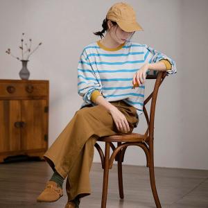 Contrast Color Blue Striped Oversized Sweatshirt