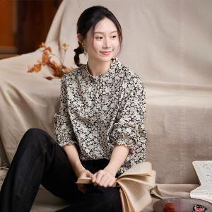 Ruffled Sleeves and Collar Floral Blouse