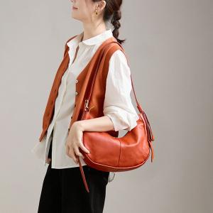 Handcrafted Cowhide Leather Business Half Moon Bag