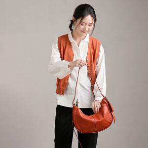 Handcrafted Cowhide Leather Business Half Moon Bag