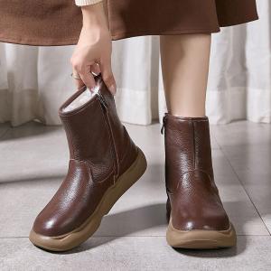 Warm Plush Lining Leather Snow Boots