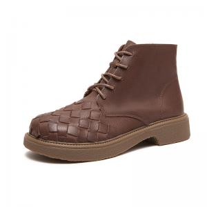 Chunky Heels Cowhide Tied Weave Boots