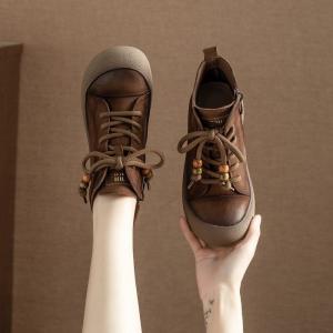 Beads Shoelace Leather Boho Boots