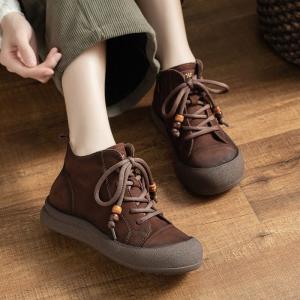 Beads Shoelace Leather Boho Boots