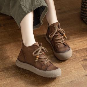 Beads Shoelace Leather Boho Boots