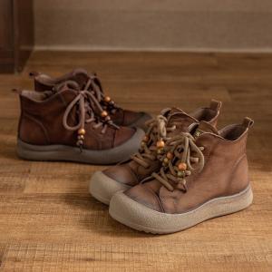 Beads Shoelace Leather Boho Boots